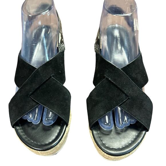 Marc Fisher Womens Size 9 Black Suede and Snakeskin Wedges with Sisal Heels - Picture 3 of 7